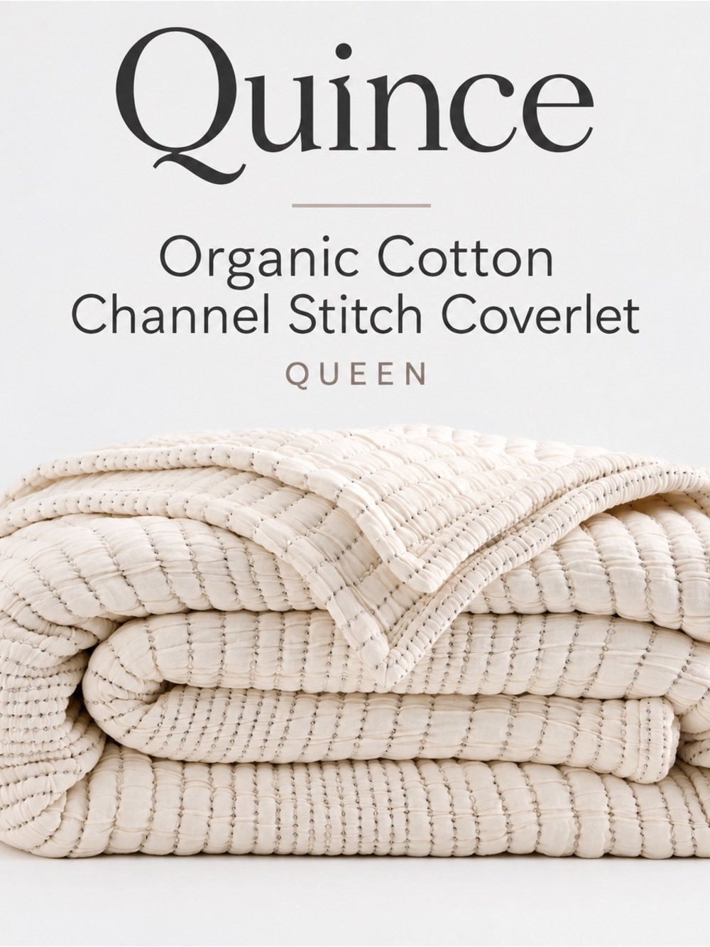 Quince Organic Cotton Channel Stitch Coverlet Queen Ivory NWT